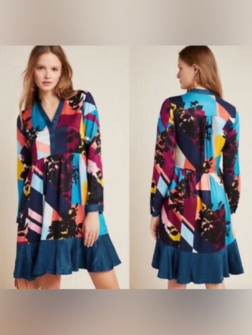MAEVE Anthropologie long sleeve colorful farm rio like midi dress size XSmall
